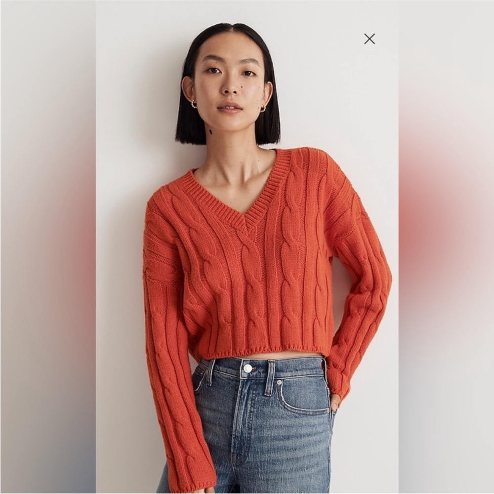 Madewell V-Neck Cable Knit Sweater - Orange